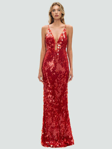 Aurohaya The Red Sapphire Sequin Maxi Dress Brown