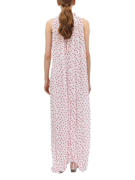 Aurohaya Unique Red Polka Dot Chiffon Maxi Dress