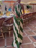 Aurohaya Exquisite Striped Print Halter Neck Backless Maxi Dress Green