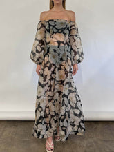 Elegant Off-Shoulder Printed Puff Sleeve Maxi Dress