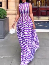Unique Purple Zigzag Print Stretch Maxi Dress