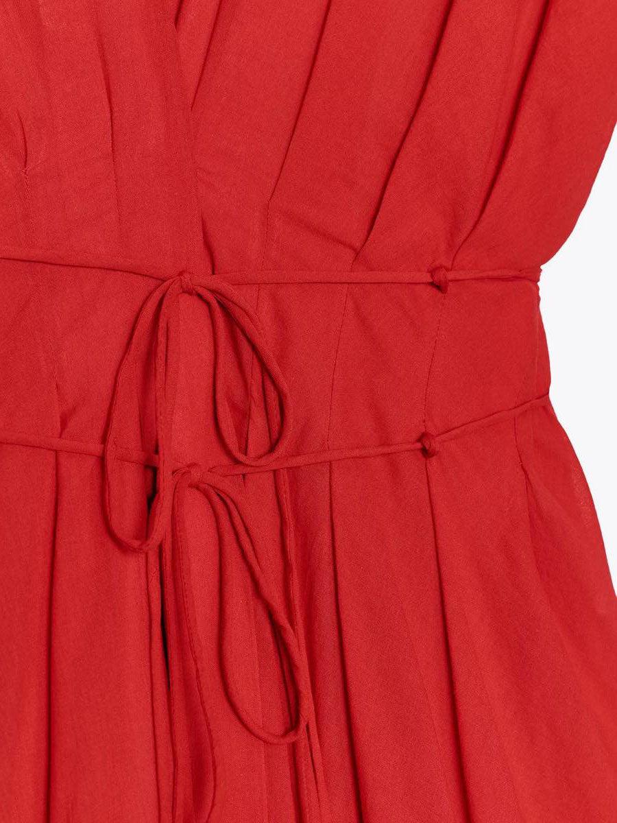 Aurohaya Elegant V-neck Drawstring Pleated Midi Dress