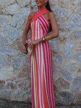 Summer Sunset Samba Cross-Strap Striped Maxi Dress