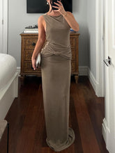 Unique Draped Back Pleated Maxi Dress