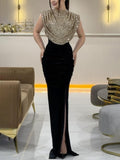 Sequin Panel Sleeveless Party Slit Dress