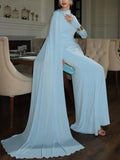Elegant Satin Pleated Long-sleeved Maxi Dress