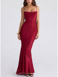 Elegant Low-Neck Burnout Satin Party Maxi Dress