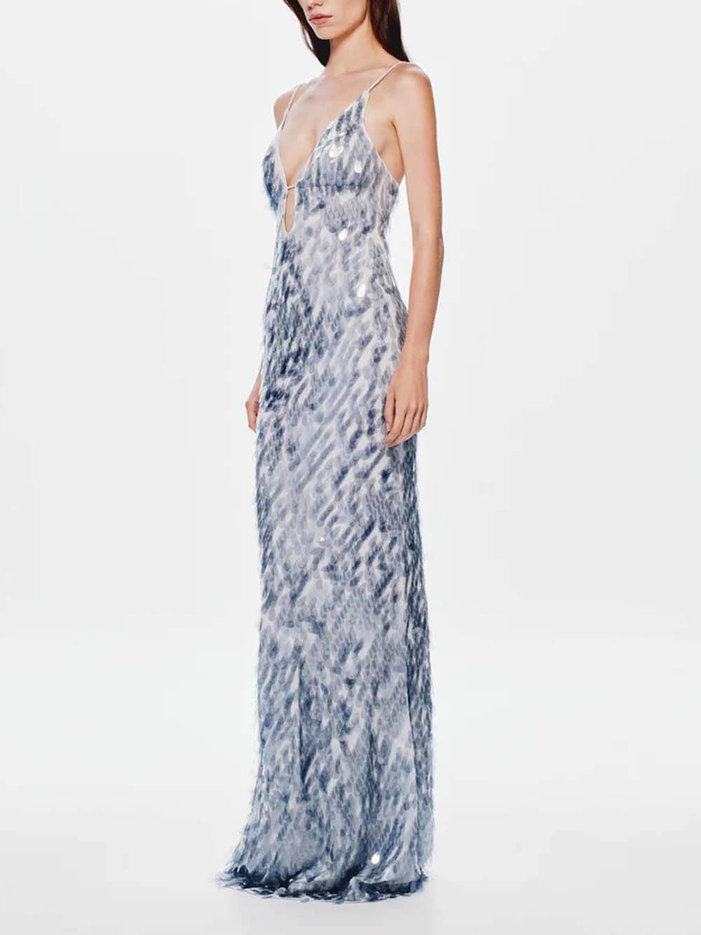 Aurohaya Elegant Sequined V-Neck Fitted Party Maxi Dress