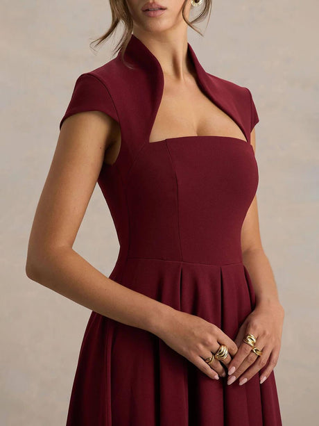 Aurohaya Elegant Asymmetrical Neckline Maxi Dress