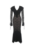 Exquisite Black Lace Ruffle Mermaid Maxi Dress