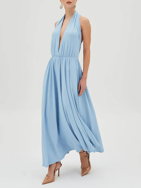 Aurohaya Elegant Halter Neck Flowing Maxi Dress