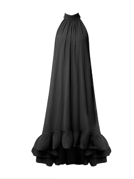 Aurohaya Elegant Ruffled Halter Neck Sleeveless Dress
