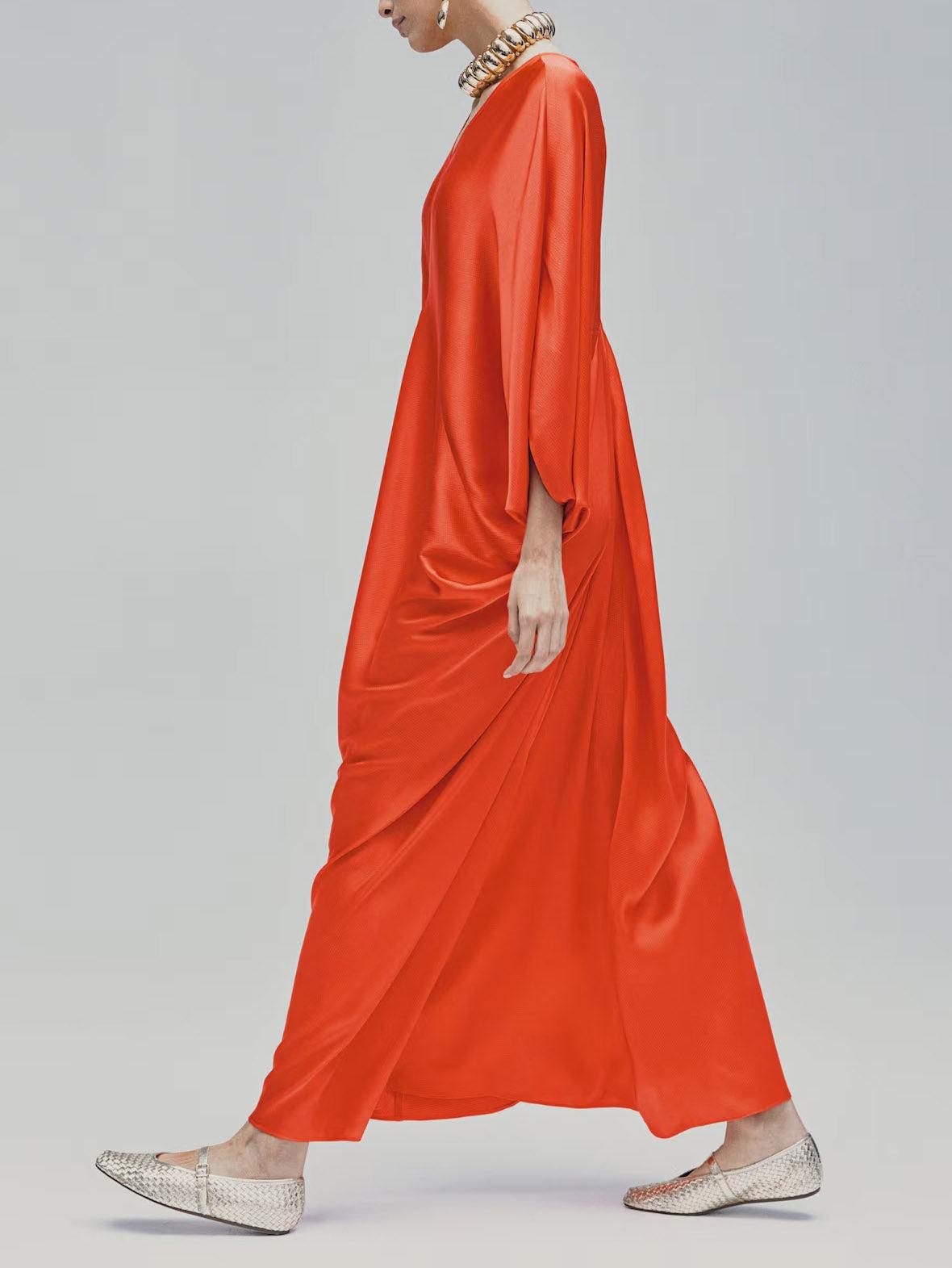 Aurohaya Elegant V-neck Satin Robe Maxi Dress