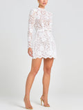 Aurohaya Elegant Floral Lace Long Sleeve Cutout Mini Dress