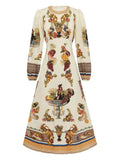 Casual Island Bloom Tropical Fruit Patchwork A-Line Maxi Dress