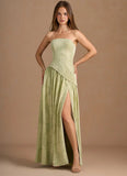 Elegant Strapless Slit Pleated Maxi Dress