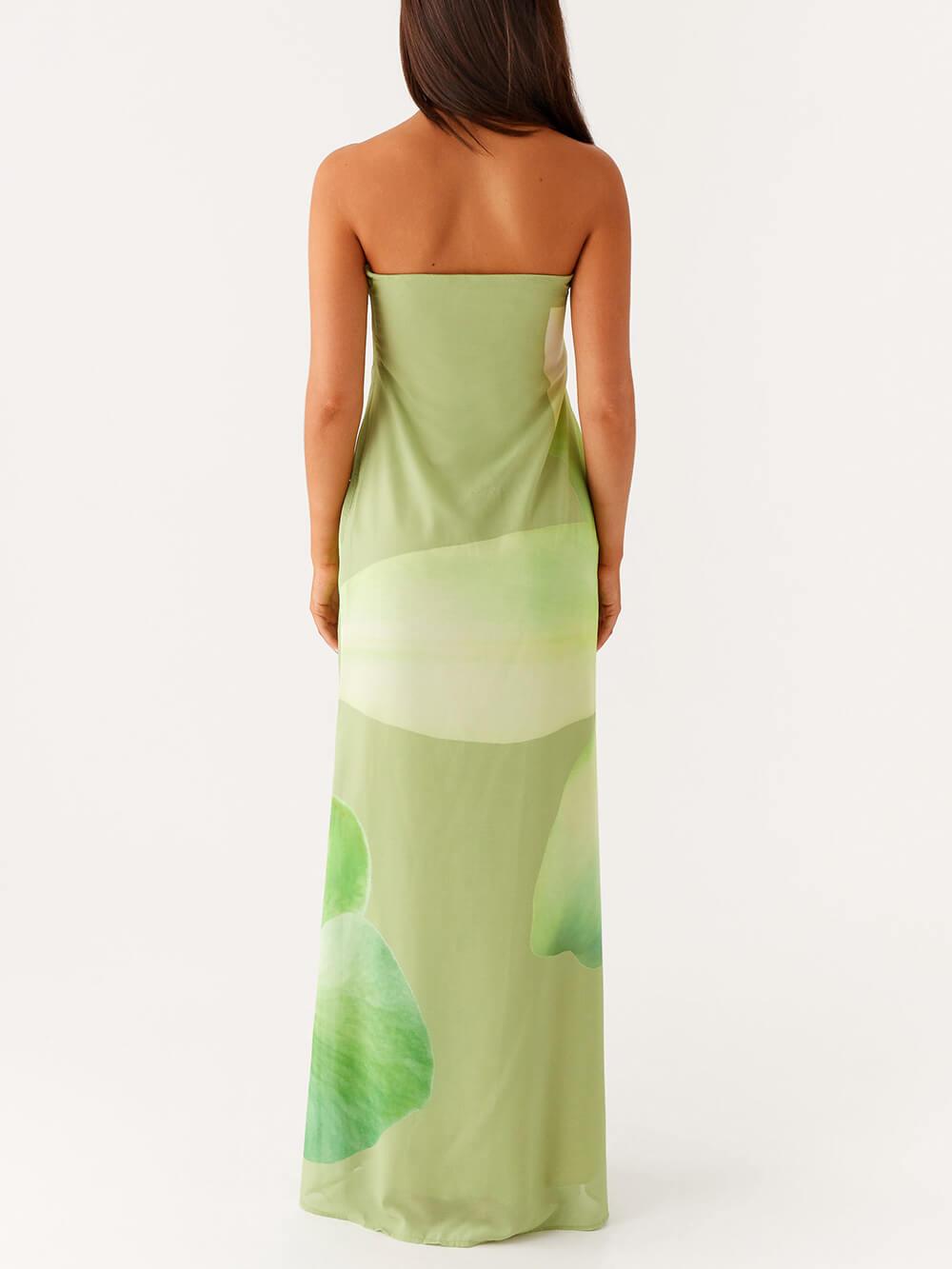 Aurohaya Elegant Satin Unique Floral Print Off Shoulder Maxi Dress