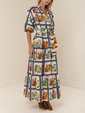 Retro Botanical Print Maxi Dress