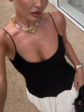 Elegant Color-Block Spaghetti Strap Backless Maxi Dress