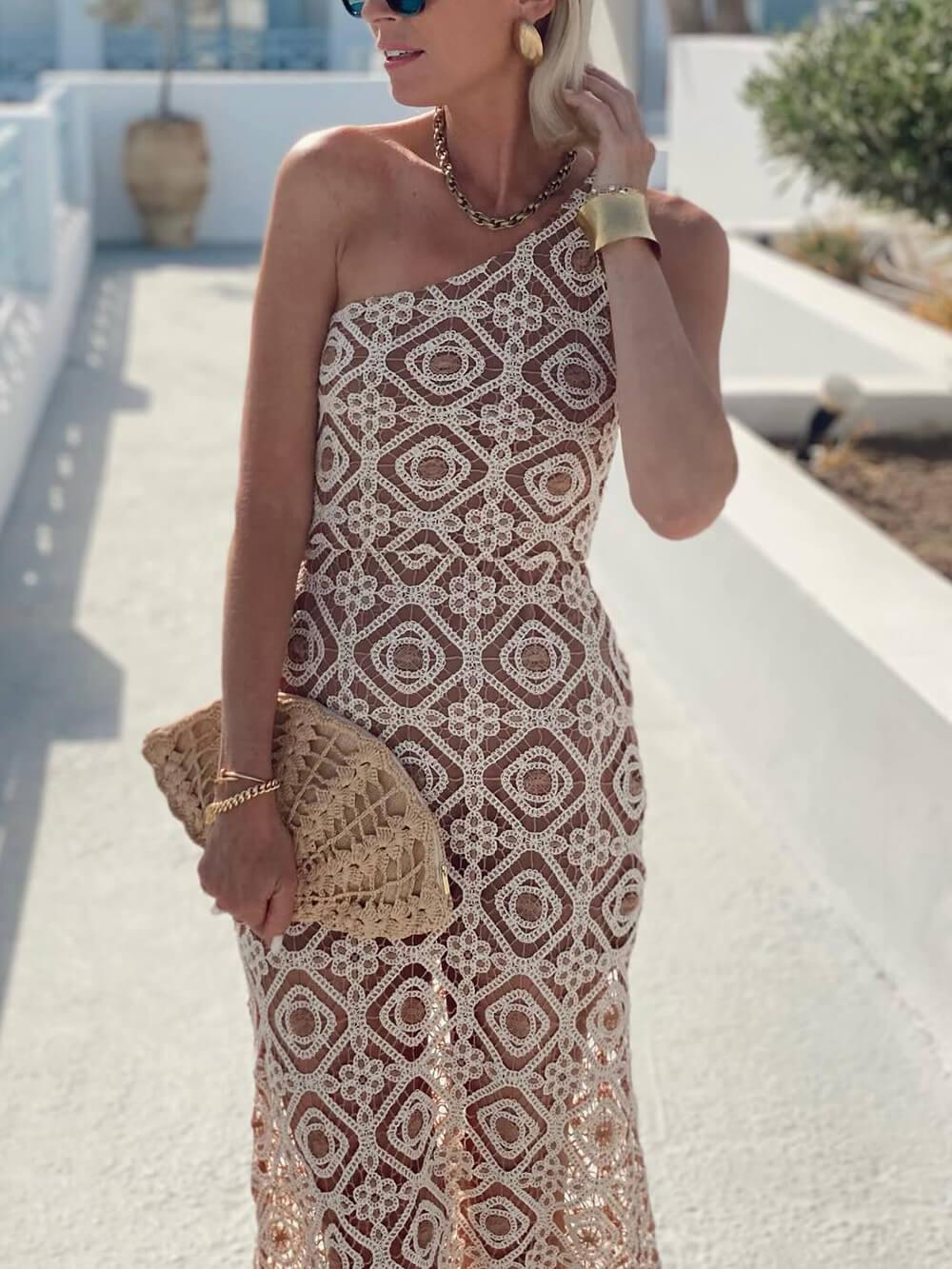 Aurohaya Summer Obsession One-Shoulder Crochet Lace Maxi Dress