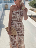 Aurohaya Summer Obsession One-Shoulder Crochet Lace Maxi Dress
