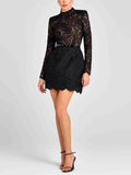 Elegant Floral Lace Long Sleeve Cutout Mini Dress