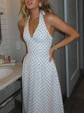 Classic Polka Dot Print Backless Tie Midi Dress