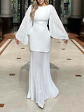 Elegant Pleated Cape Chiffon Maxi Dress