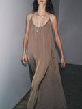 Elegant Pleated V-Neck Halter Maxi Dress