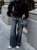 Chic Street-Style Tie-Up Feather Paneled Coats
