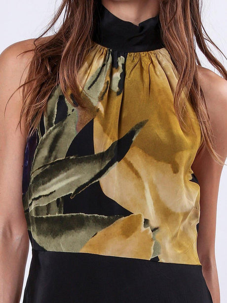 Aurohaya Unique Yellow Floral Print Straight Maxi Dress