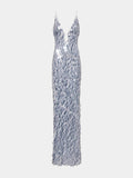 Elegant Sequined V-Neck Fitted Party Maxi Dress