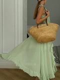 Elegant Ruffled V-Neck High-Slit Maxi Dress