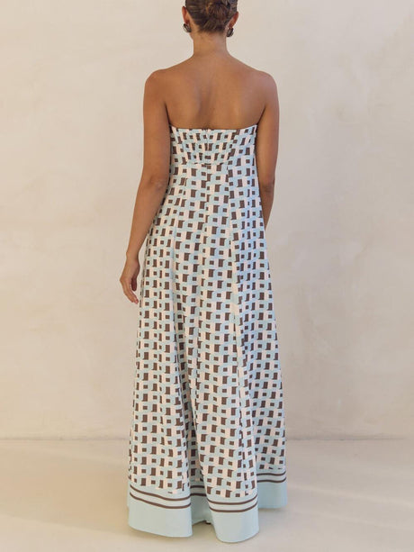 Aurohaya Exclusive Geometric Print Off-Shoulder A-Line Maxi Dress