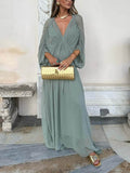 Beautifully Pleated Draped V-Neck Batwing Sleeve Maxi Dress