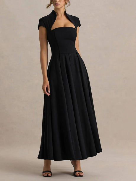 Aurohaya Elegant Asymmetrical Neckline Maxi Dress