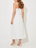 Aurohaya Classic Polka Dot Print Backless Tie Midi Dress