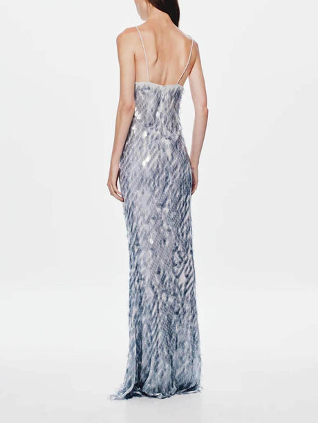 Aurohaya Elegant Sequined V-Neck Fitted Party Maxi Dress