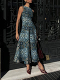 Retro Ethnic Print A-Line Midi Dress