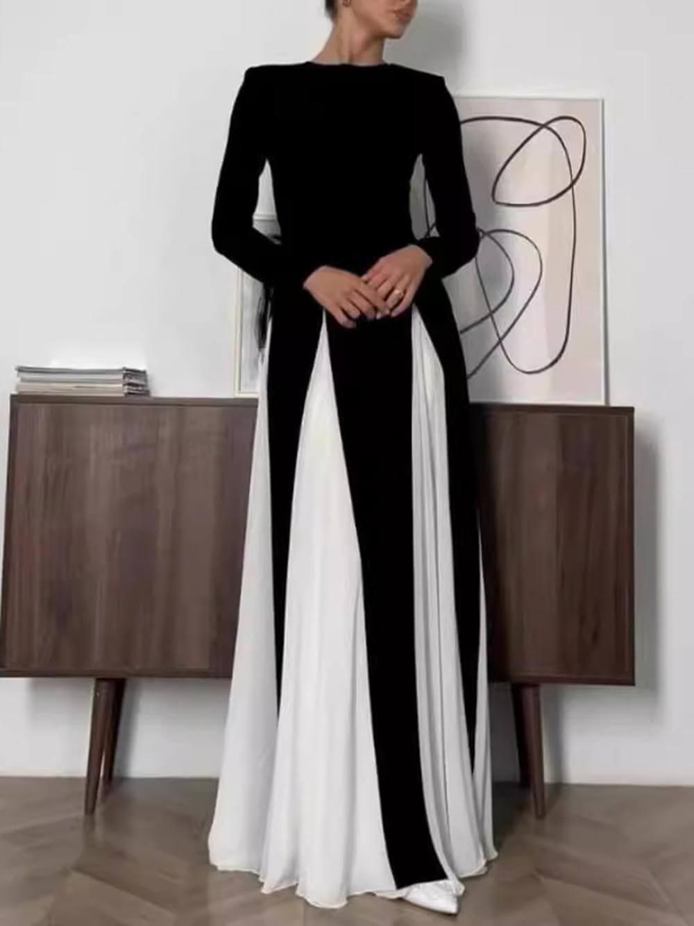 Aurohaya Glam Elegant Panelled Tulle Long Sleeve A-line Maxi Dress