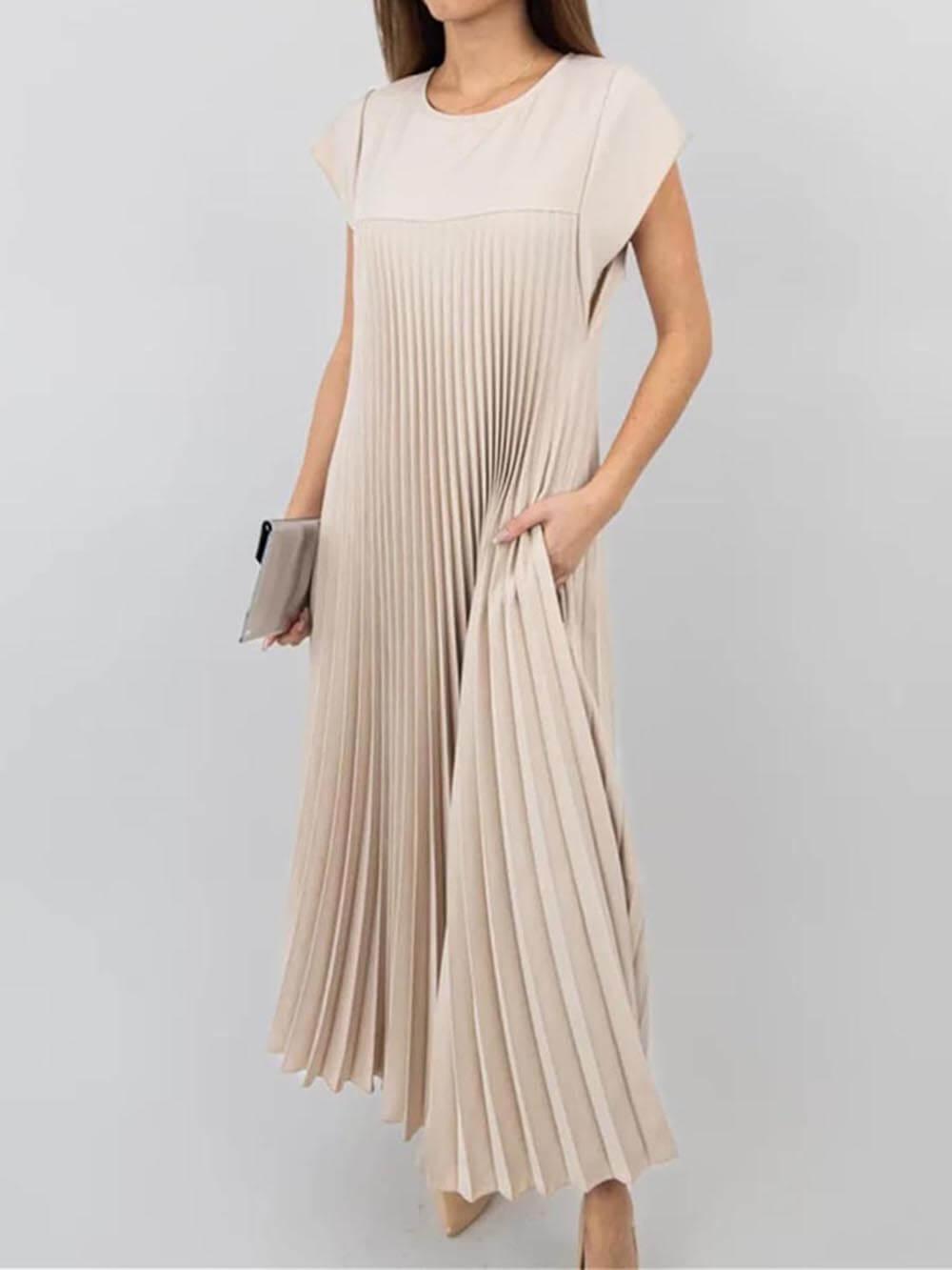 Aurohaya Elegant Stylish Sleeveless Pleated Maxi Dress