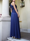 Elegant One-Shoulder Navy Blue Maxi Dress