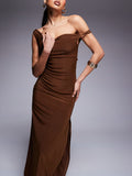 Elegant Off-Shoulder Twist Back Tie Maxi Dress