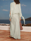 Elegant Striped Print Tie-Cuff Maxi Dress