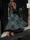 Retro Ethnic Print A-Line Midi Dress