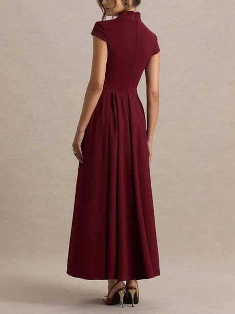 Aurohaya Elegant Asymmetrical Neckline Maxi Dress