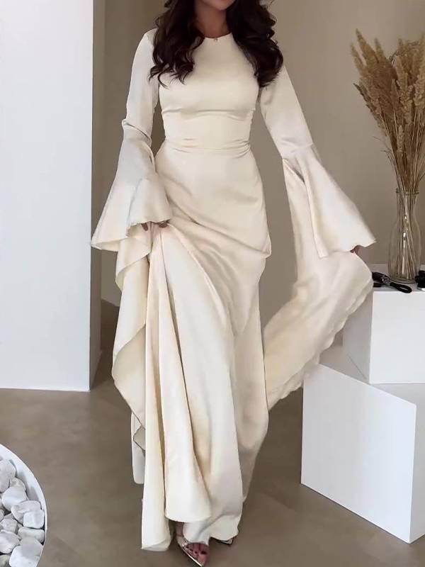 Aurohaya Ruffled Sleeve Design Maxi Dress Off White