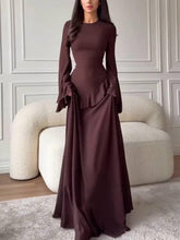 Aurohaya Ruffled Long Sleeve Maxi Dress Brown