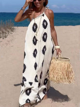 Aurohaya Sunshine Ethnic Print One Shoulder Loose Maxi Dress White