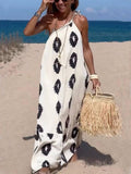 Aurohaya Sunshine Ethnic Print One Shoulder Loose Maxi Dress White